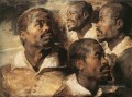 Quatre études de la tête d’un baroque noir Peter Paul Rubens